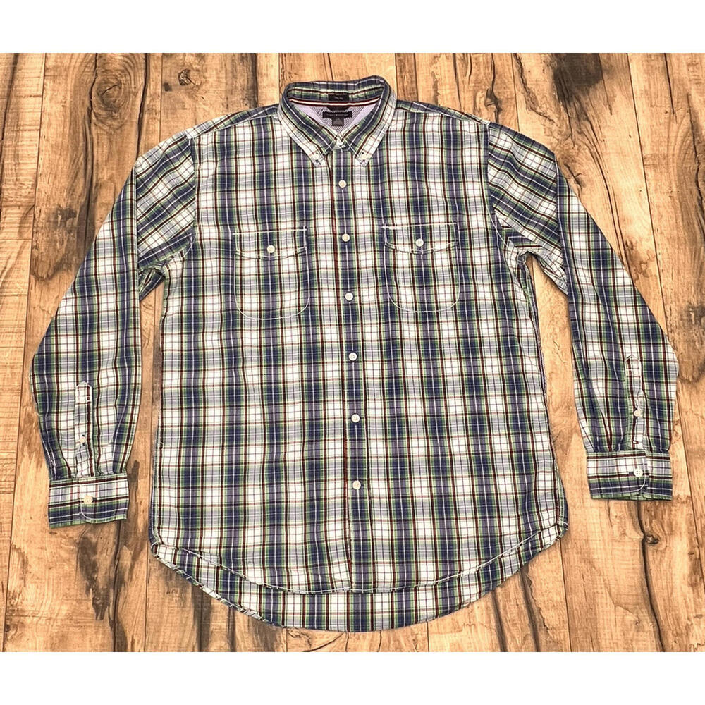 Tommy Hilfiger Trim Fit Western Style Pocket Long Sleeve Button Up Shirt Large .